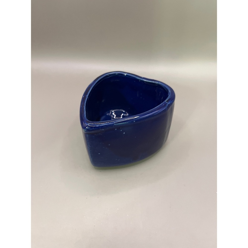 Heart Shaped Blue Ceramic Trinket‎ Catch-All Dish 3.5" x 2.75" Cottagecore Decor